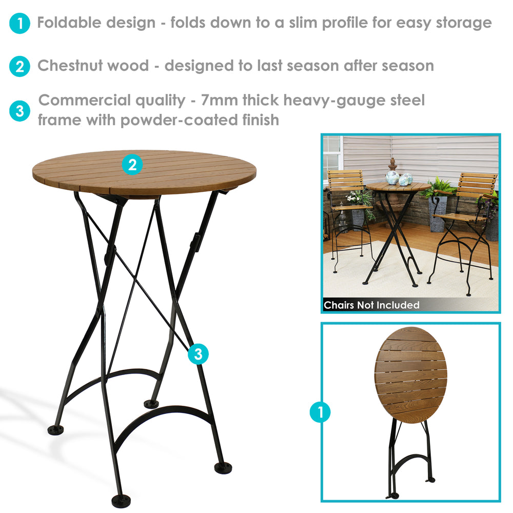 Sunnydaze 28 in European Chestnut Round Folding Patio Bar-Height Table Image 2