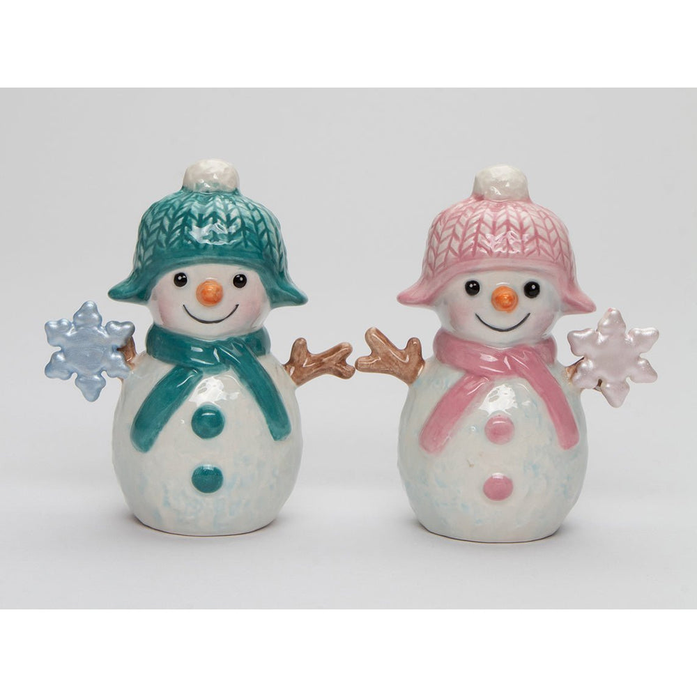 Ceramic Snowman Salt and Pepper Shakers Pastel Color 3.25 in Image 2