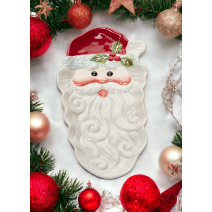 Ceramic Santa Claus Dessert Tray 8.75x4.5in Kitchen Holiday Decor Image 1