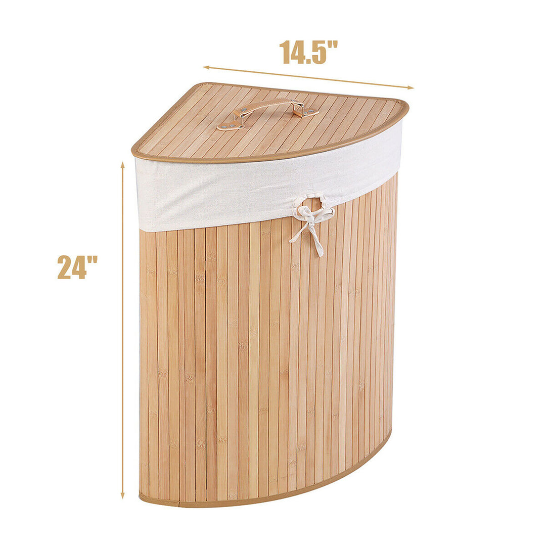 Corner Bamboo Hamper Laundry Basket Washing Cloth Bin Storage Bag Lid Natural Image 4