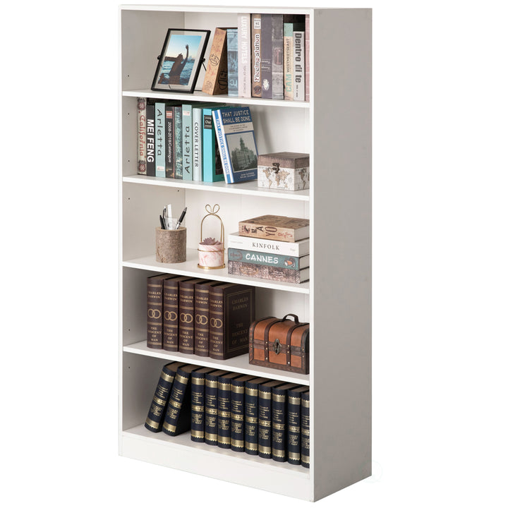 Classic Wooden Display Bookshelf 5 Open Shelves 30in W Floor Standing Bookcase Image 1