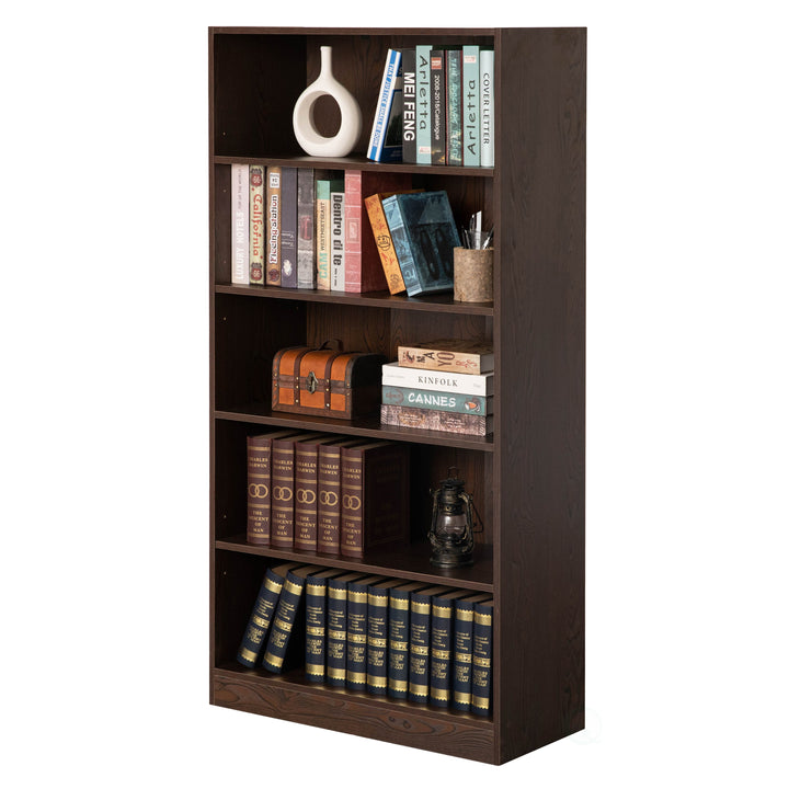 Classic Wooden Display Bookshelf 5 Open Shelves 30in W Floor Standing Bookcase Image 2