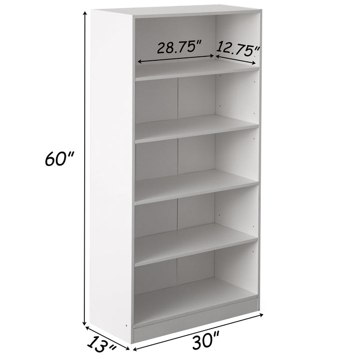 Classic Wooden Display Bookshelf 5 Open Shelves 30in W Floor Standing Bookcase Image 7