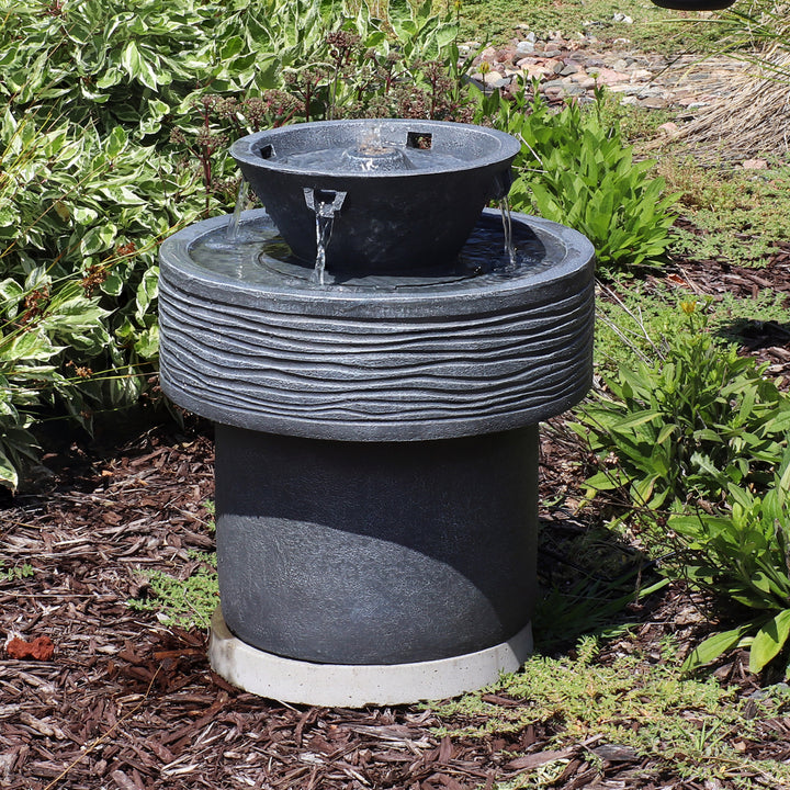 Sunnydaze Tranquil Streams Resin Outdoor 2-Tier Water Fountain with Lights Image 4