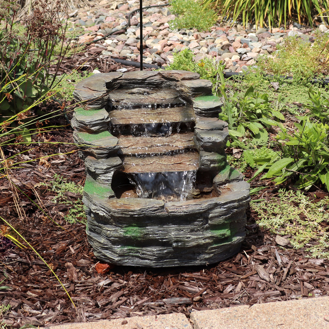 Sunnydaze Shale Falls Outdoor Water Fountain with LED Lights - 13.75 in Image 5