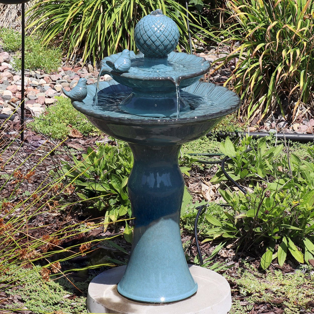 Sunnydaze Resting Birds Ceramic Outdoor 2-Tier Water Fountain Image 2