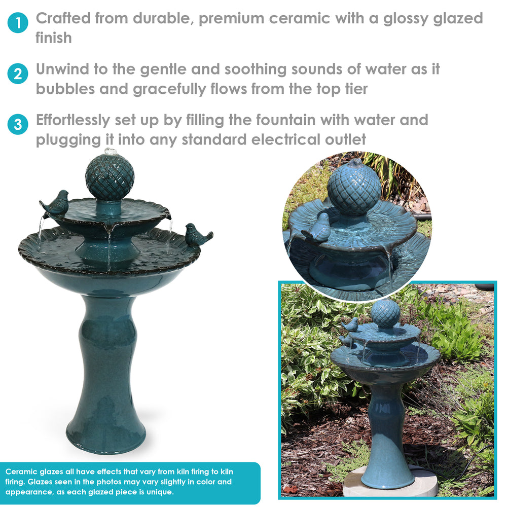 Sunnydaze Resting Birds Ceramic Outdoor 2-Tier Water Fountain Image 2