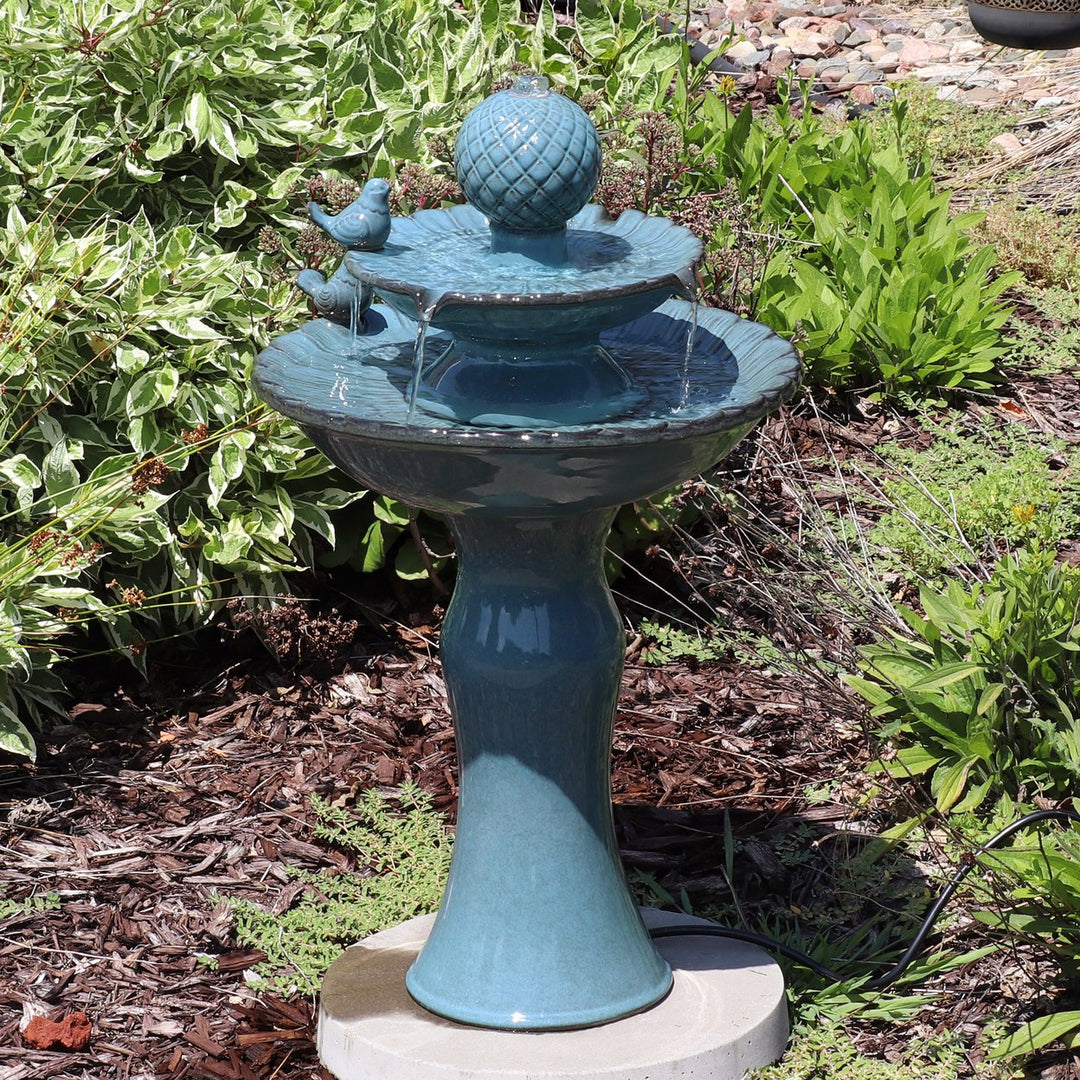 Sunnydaze Resting Birds Ceramic Outdoor 2-Tier Water Fountain Image 6