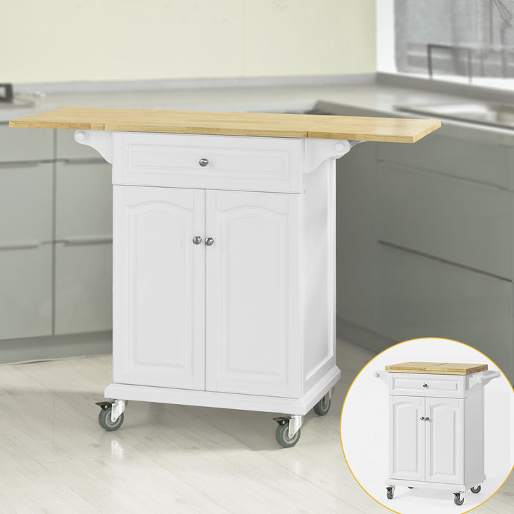 Haotian Kitchen Storage Trolley Serving Cart MDF White Foldable Worktop FKW36-WN Image 1