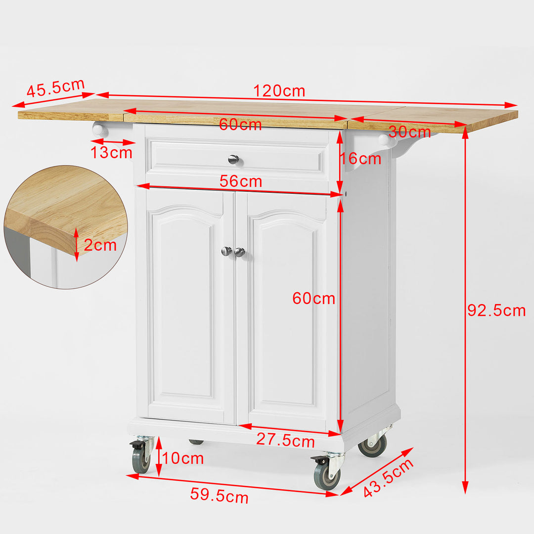 Haotian Kitchen Storage Trolley Serving Cart MDF White Foldable Worktop FKW36-WN Image 2