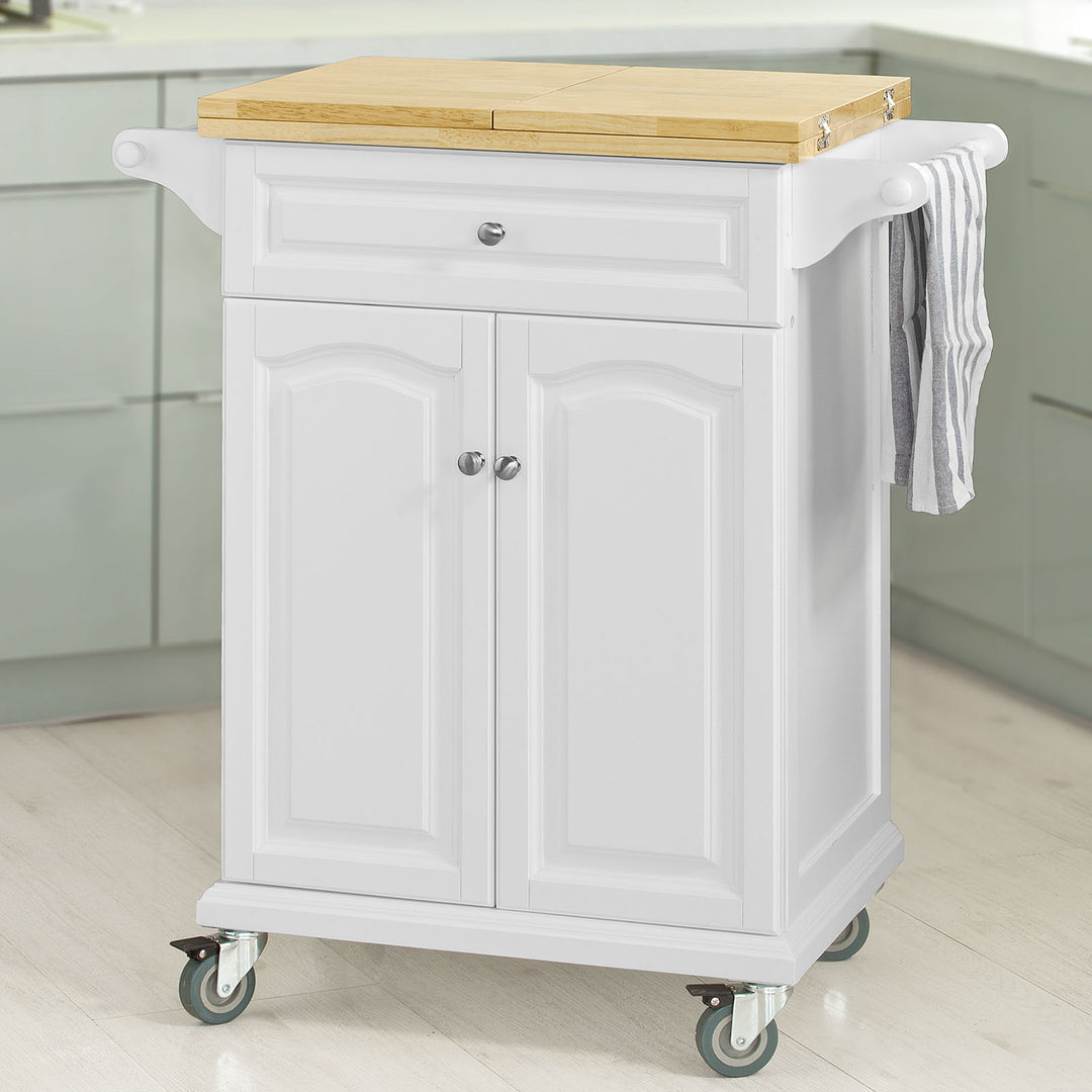 Haotian Kitchen Storage Trolley Serving Cart MDF White Foldable Worktop FKW36-WN Image 6