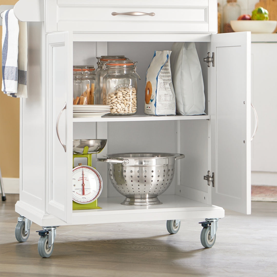 Haotian FKW13-WN, Kitchen Cabinet Kitchen Storage Trolley Cart with Bamboo Worktop, 1 Large Cupboard and 1 Drawer Image 6
