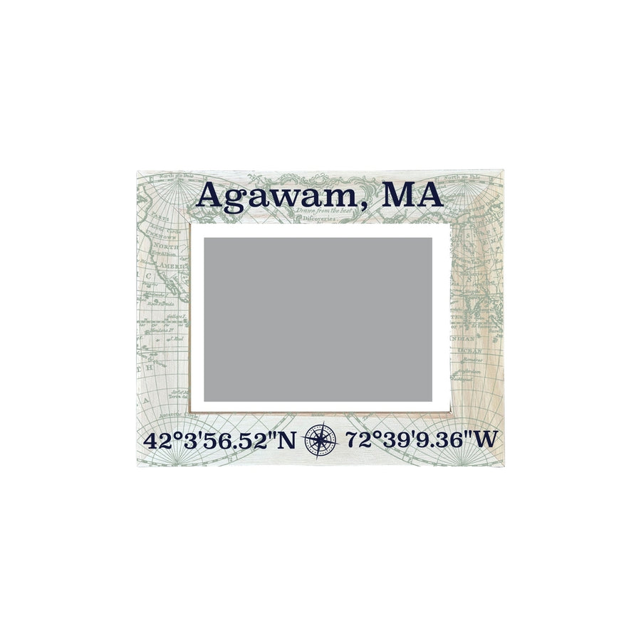 Agawam Massachusetts Souvenir Wooden Photo Frame Compass Coordinates Design Matted to 4 x 6" Image 1