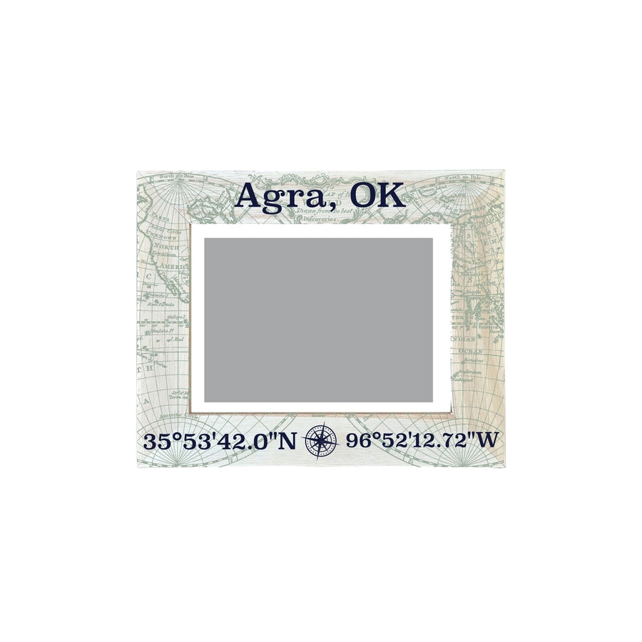 Agra Oklahoma Souvenir Wooden Photo Frame Compass Coordinates Design Matted to 4 x 6" Image 1