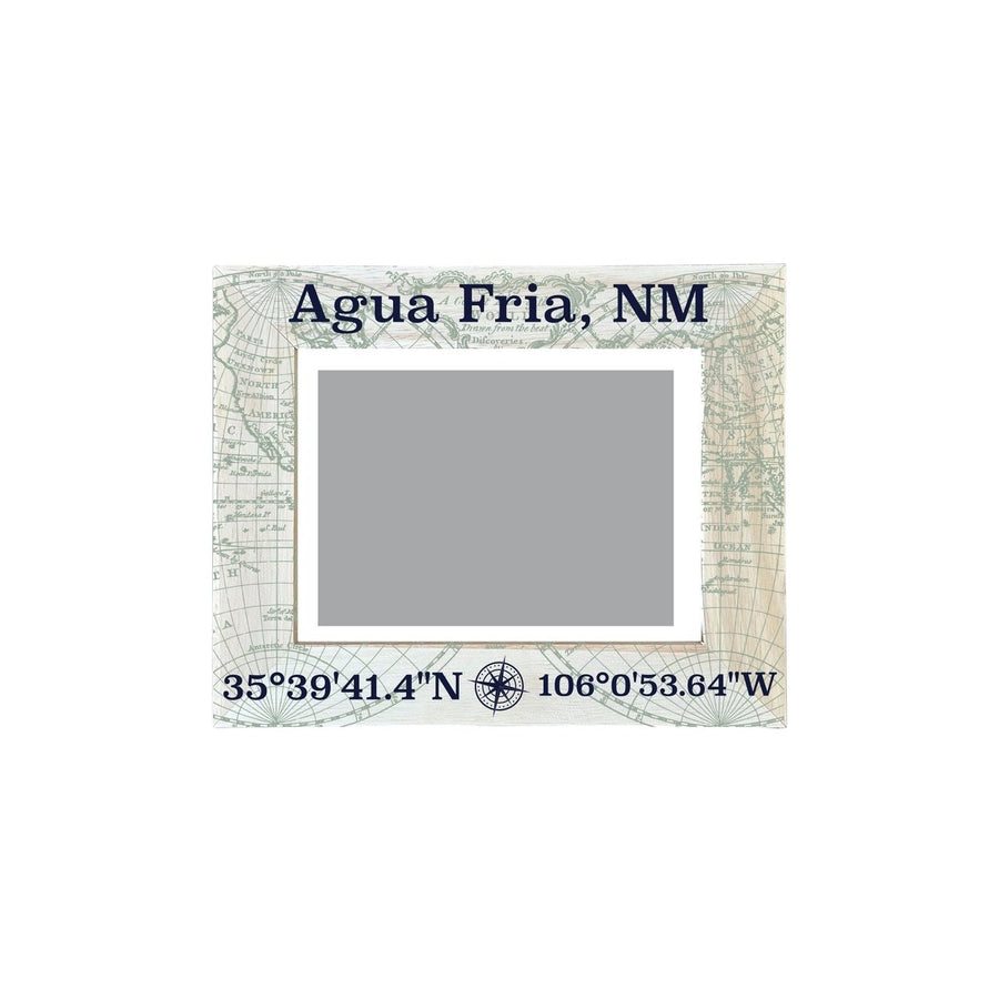 Agua Fria Mexico Souvenir Wooden Photo Frame Compass Coordinates Design Matted to 4 x 6" Image 1