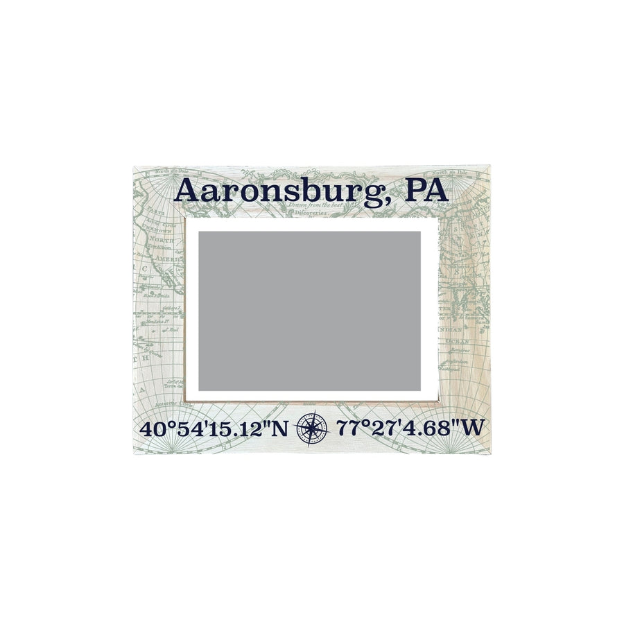 Aaronsburg Pennsylvania Souvenir Wooden Photo Frame Compass Coordinates Design Matted to 4 x 6" Image 1