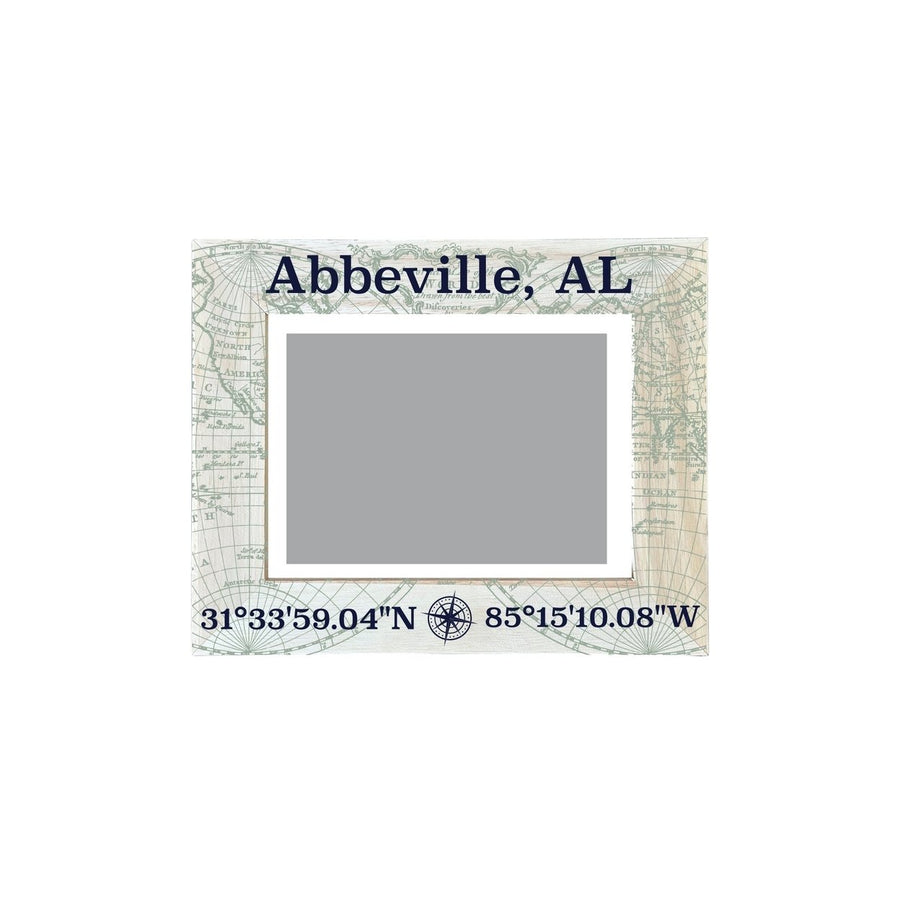 Abbeville Alabama Souvenir Wooden Photo Frame Compass Coordinates Design Matted to 4 x 6" Image 1