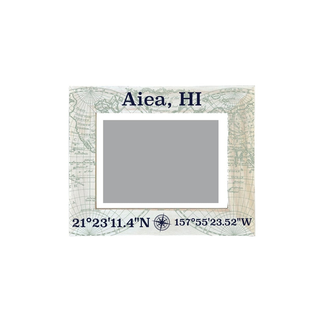 Aiea Hawaii Souvenir Wooden Photo Frame Compass Coordinates Design Matted to 4 x 6" Image 1