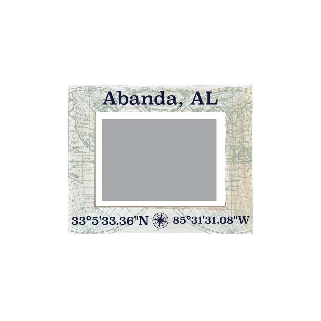 Abanda Alabama Souvenir Wooden Photo Frame Compass Coordinates Design Matted to 4 x 6" Image 1