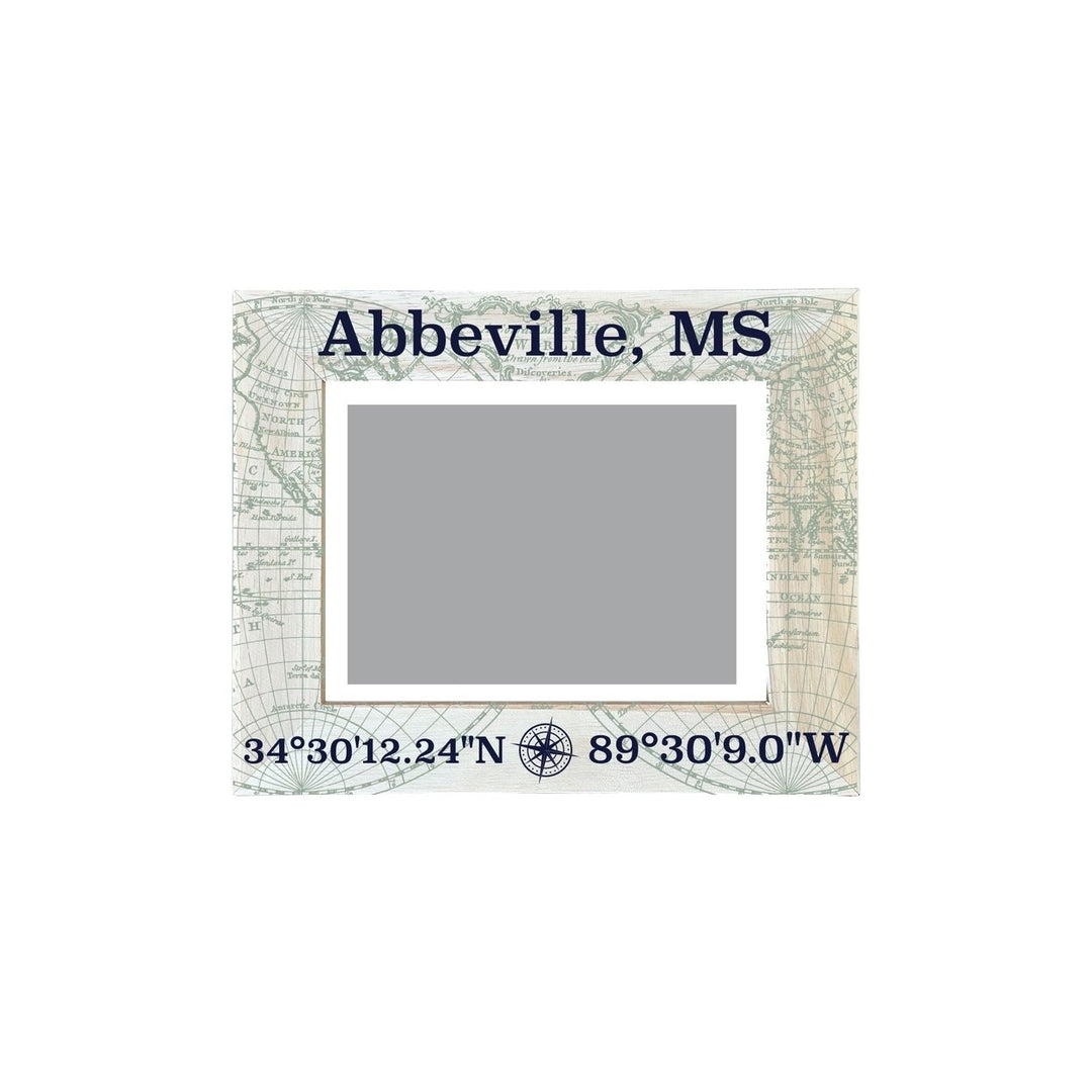 Abbeville Mississippi Souvenir Wooden Photo Frame Compass Coordinates Design Matted to 4 x 6" Image 1