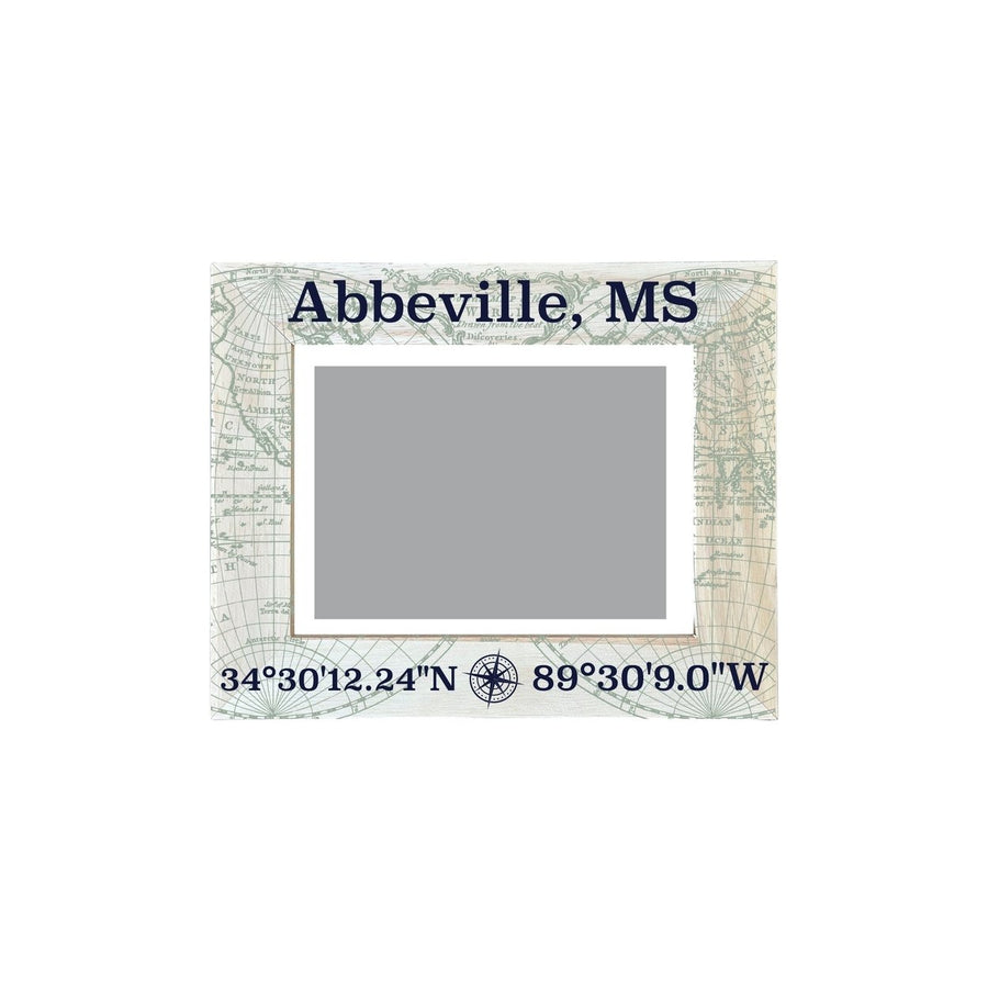 Abbeville Mississippi Souvenir Wooden Photo Frame Compass Coordinates Design Matted to 4 x 6" Image 1