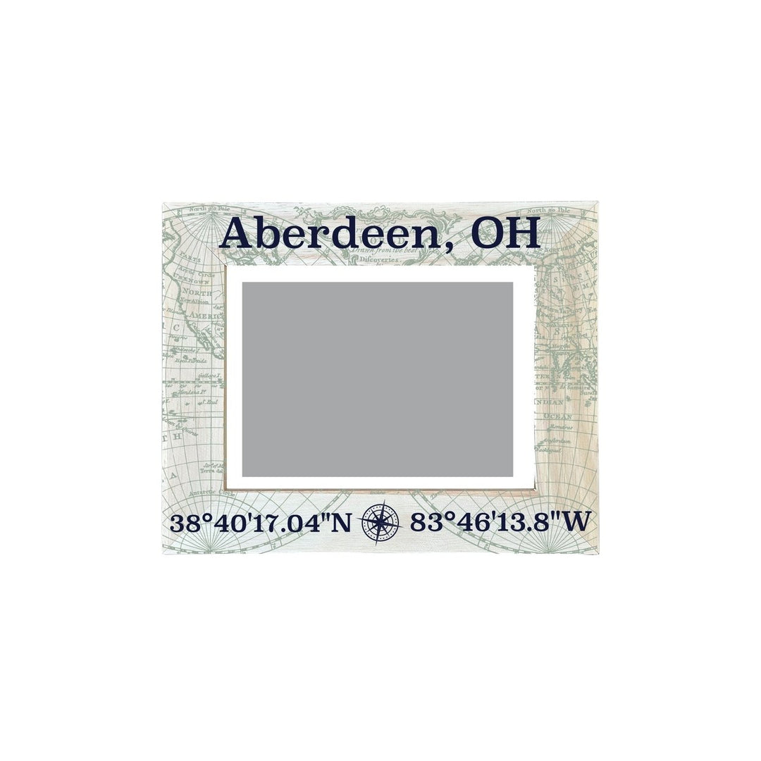 Aberdeen Ohio Souvenir Wooden Photo Frame Compass Coordinates Design Matted to 4 x 6" Image 1