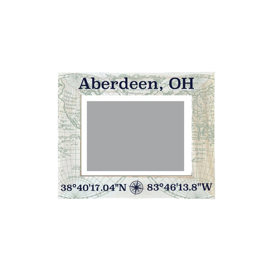 Aberdeen Ohio Souvenir Wooden Photo Frame Compass Coordinates Design Matted to 4 x 6" Image 1