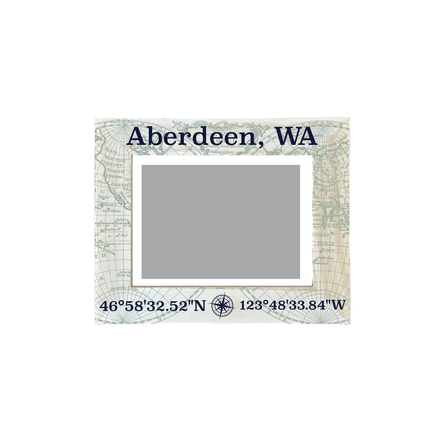 Aberdeen Washington Souvenir Wooden Photo Frame Compass Coordinates Design Matted to 4 x 6" Image 1