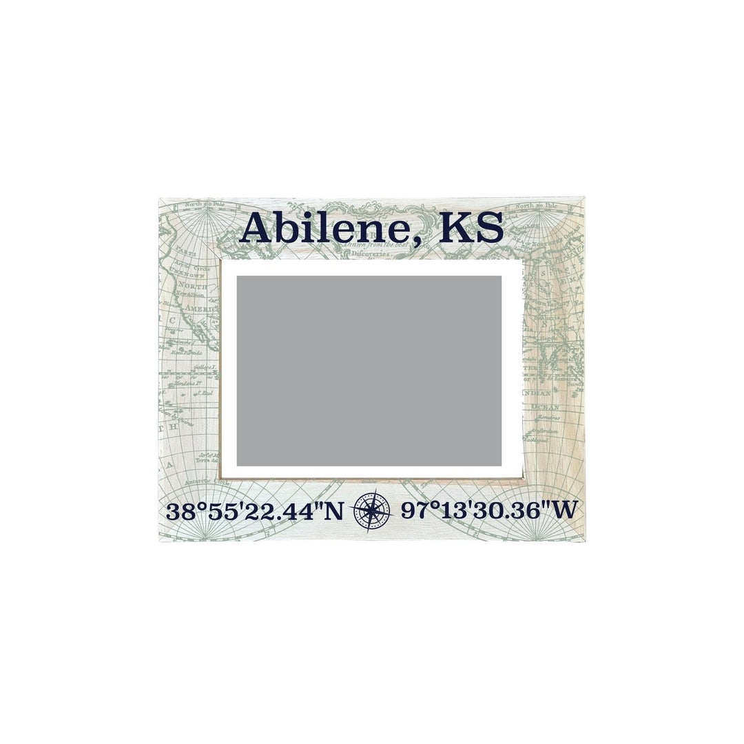 Abilene Kansas Souvenir Wooden Photo Frame Compass Coordinates Design Matted to 4 x 6" Image 1