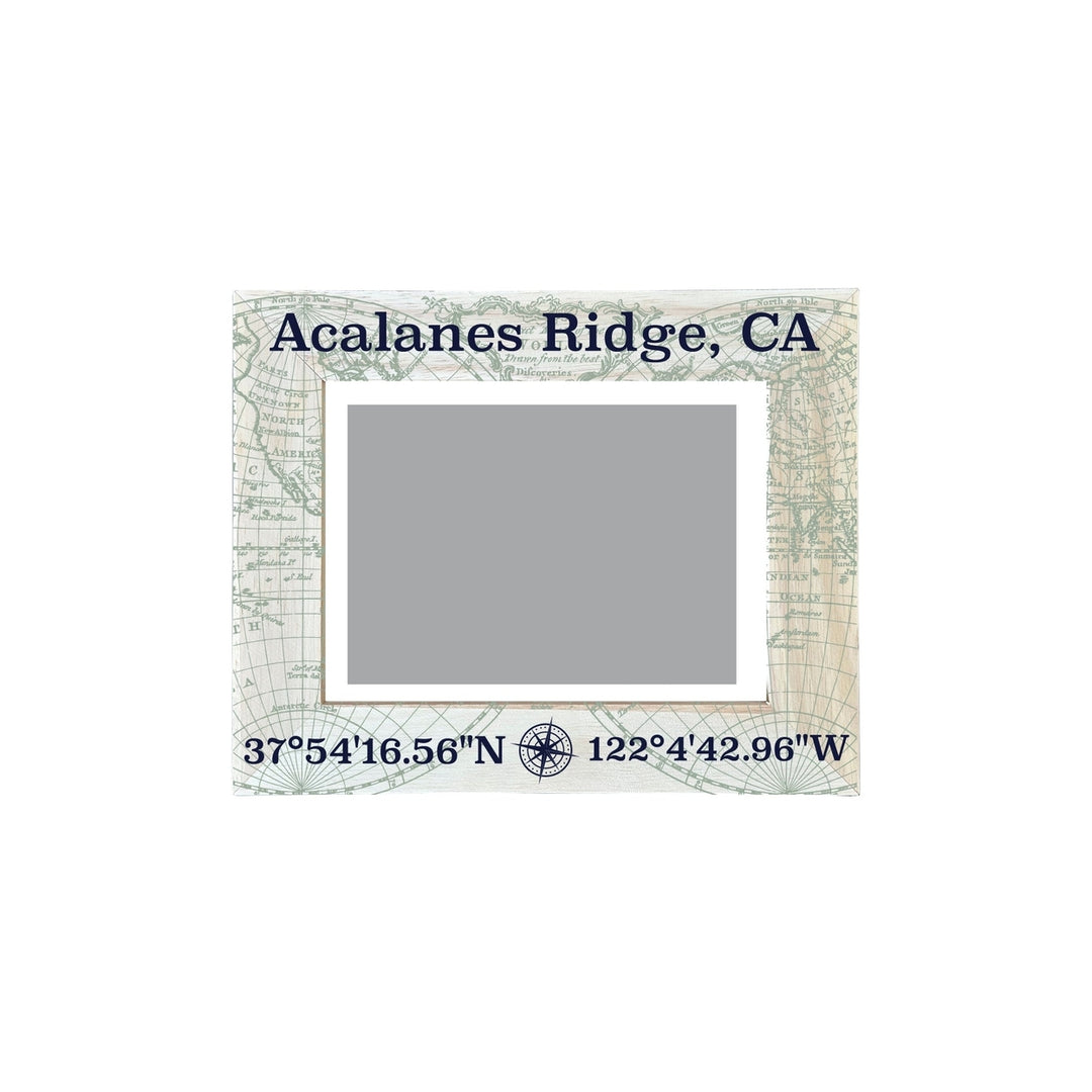 Acalanes Ridge California Souvenir Wooden Photo Frame Compass Coordinates Design Matted to 4 x 6" Image 1