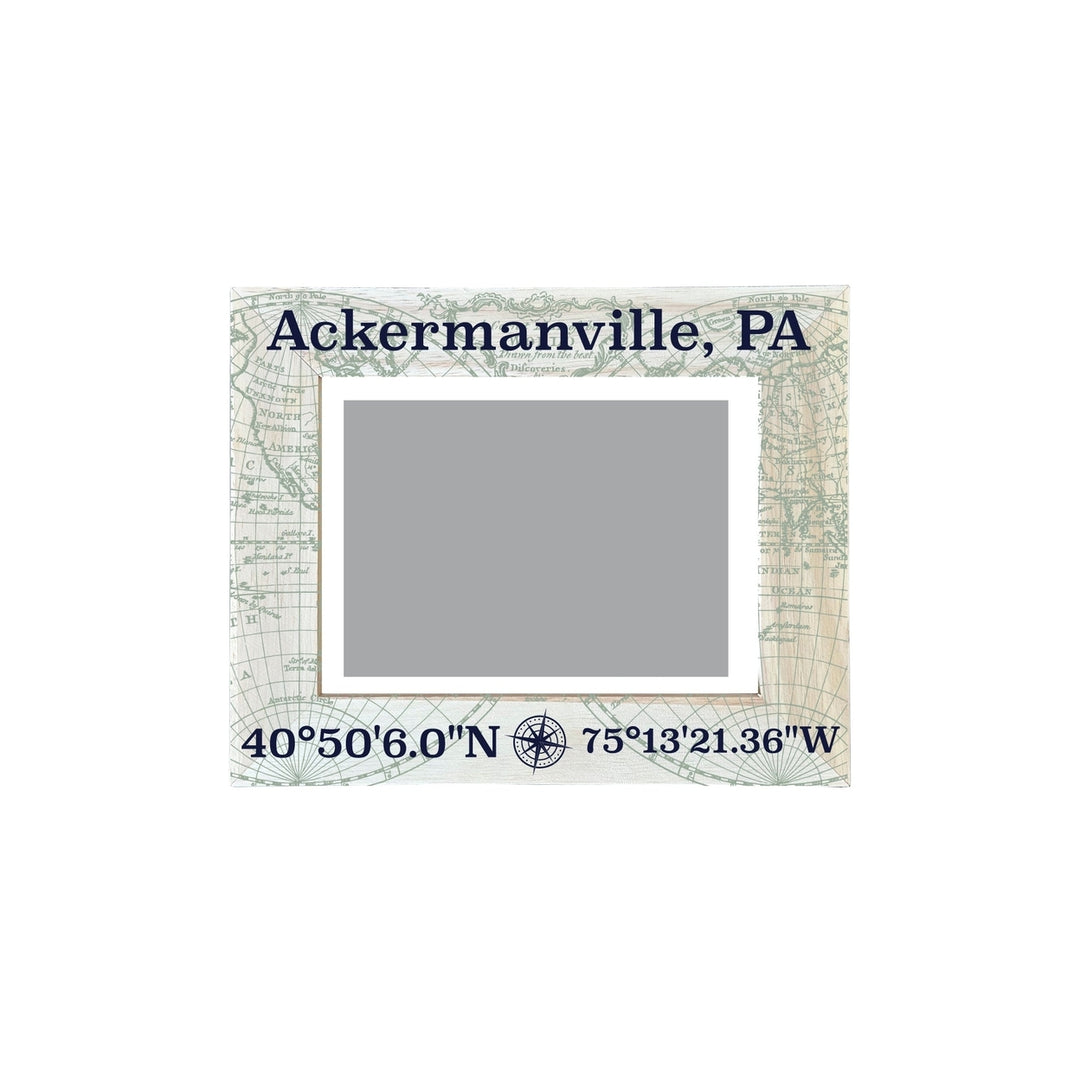 Ackermanville Pennsylvania Souvenir Wooden Photo Frame Compass Coordinates Design Matted to 4 x 6" Image 1