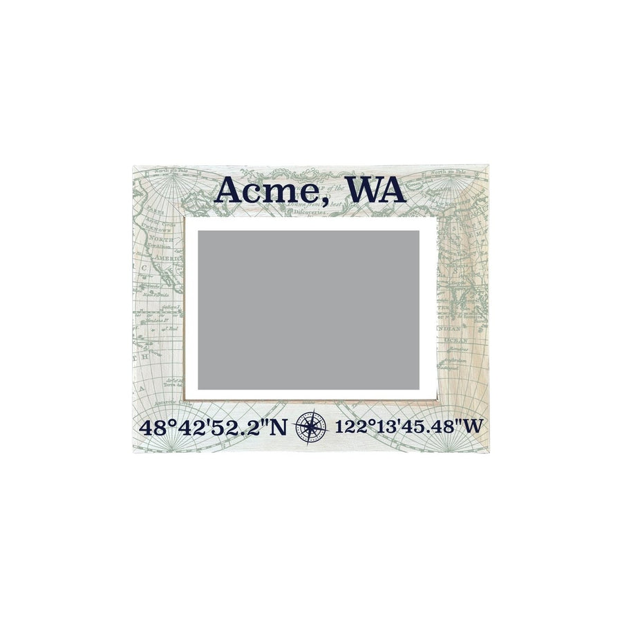 Acme Washington Souvenir Wooden Photo Frame Compass Coordinates Design Matted to 4 x 6" Image 1