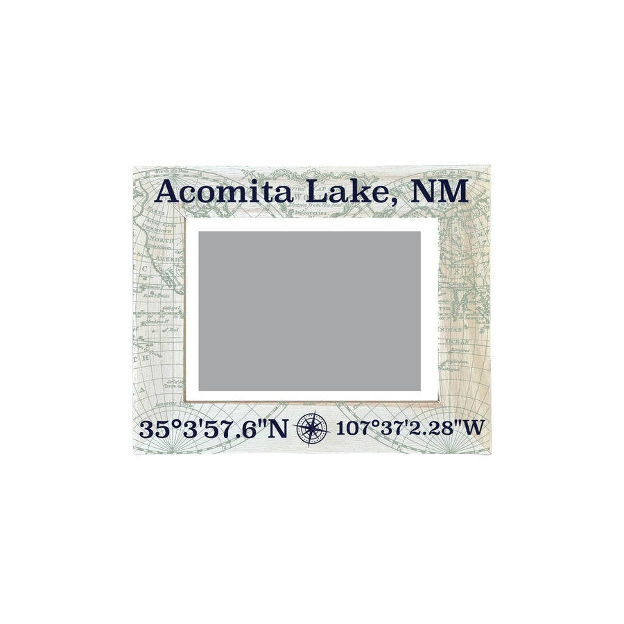 Acomita Lake Mexico Souvenir Wooden Photo Frame Compass Coordinates Design Matted to 4 x 6" Image 1