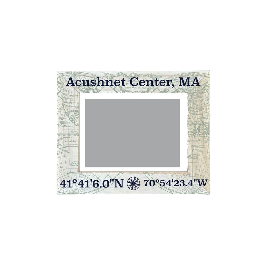 Acushnet Center Massachusetts Souvenir Wooden Photo Frame Compass Coordinates Design Matted to 4 x 6" Image 1