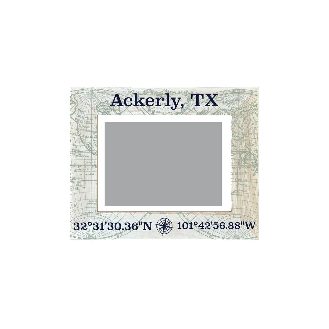 Ackerly Texas Souvenir Wooden Photo Frame Compass Coordinates Design Matted to 4 x 6" Image 1