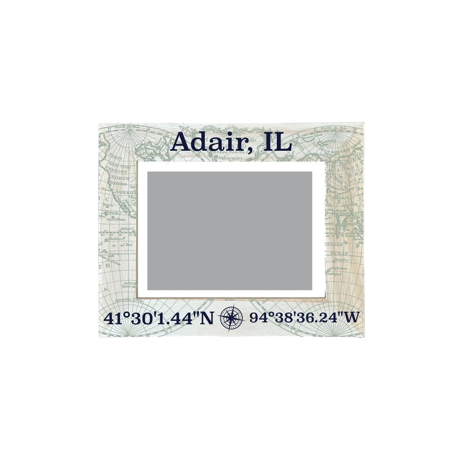 Adair Illinois Souvenir Wooden Photo Frame Compass Coordinates Design Matted to 4 x 6" Image 1