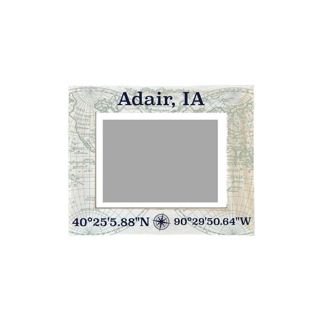 Adair Iowa Souvenir Wooden Photo Frame Compass Coordinates Design Matted to 4 x 6" Image 1