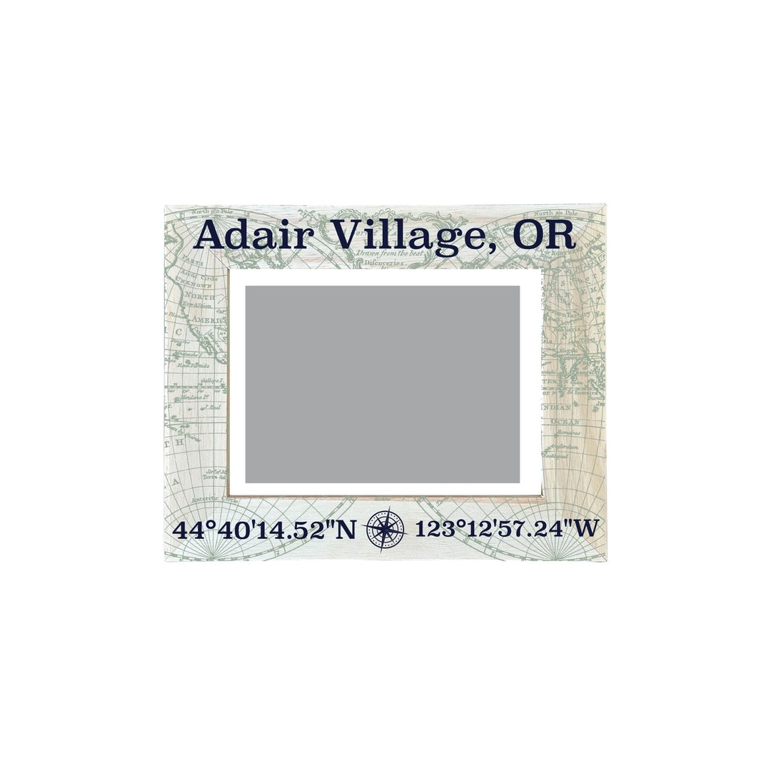 Adair Village Oregon Souvenir Wooden Photo Frame Compass Coordinates Design Matted to 4 x 6" Image 1