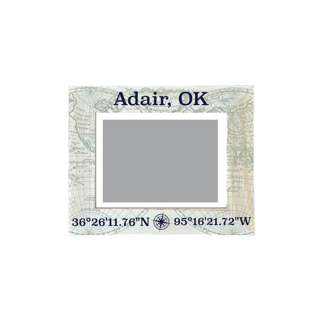 Adair Oklahoma Souvenir Wooden Photo Frame Compass Coordinates Design Matted to 4 x 6" Image 1