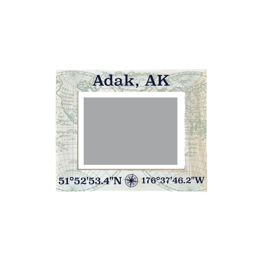 Adak Alaska Souvenir Wooden Photo Frame Compass Coordinates Design Matted to 4 x 6" Image 1