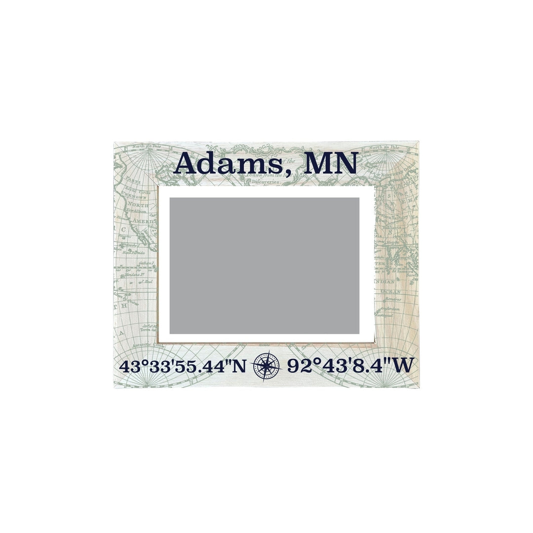 Adams Minnesota Souvenir Wooden Photo Frame Compass Coordinates Design Matted to 4 x 6" Image 1