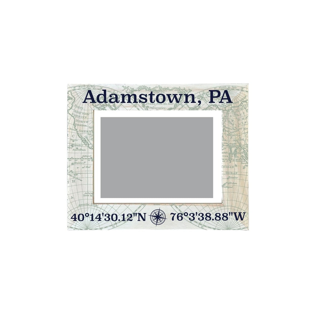 Adamstown Pennsylvania Souvenir Wooden Photo Frame Compass Coordinates Design Matted to 4 x 6" Image 1