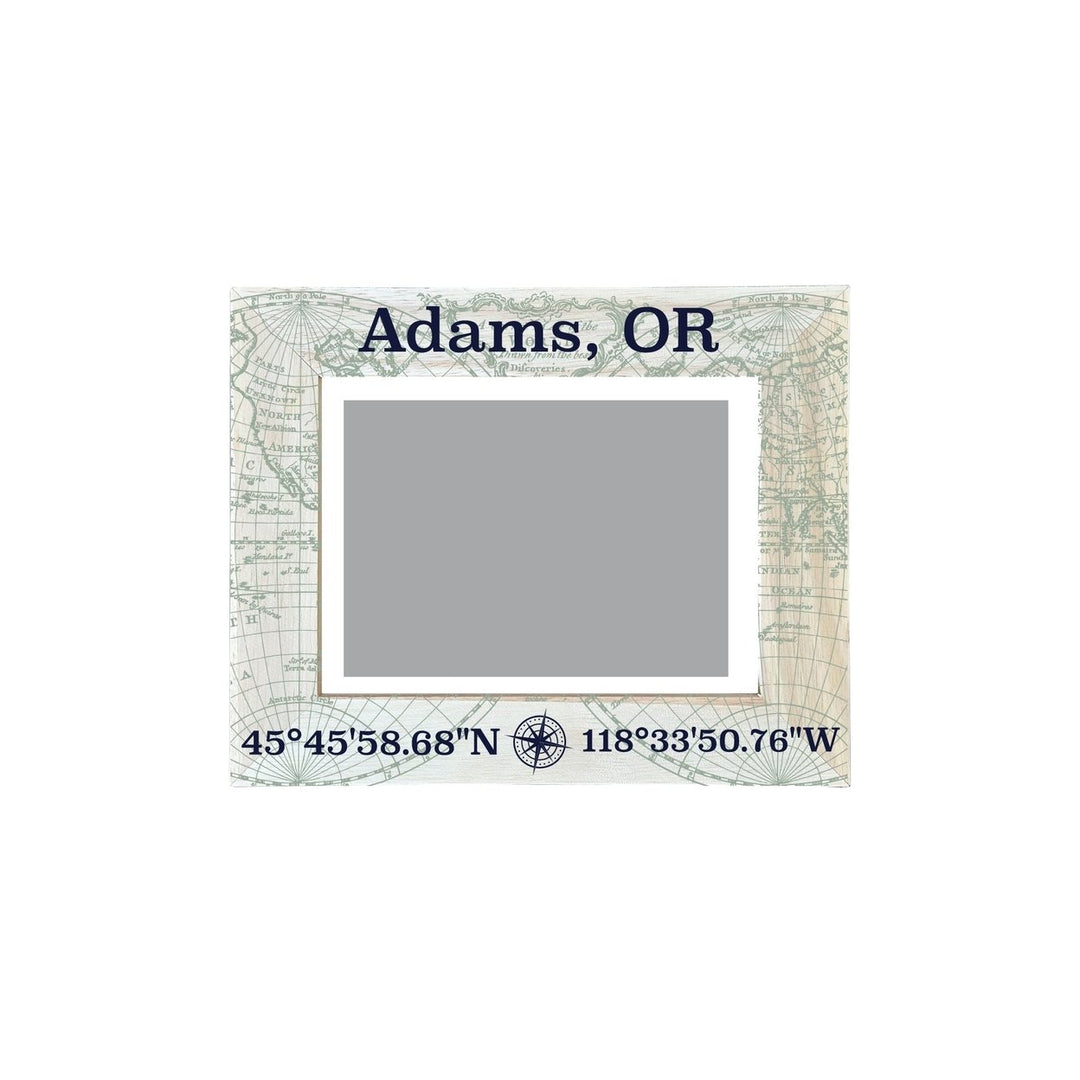 Adams Oregon Souvenir Wooden Photo Frame Compass Coordinates Design Matted to 4 x 6" Image 1