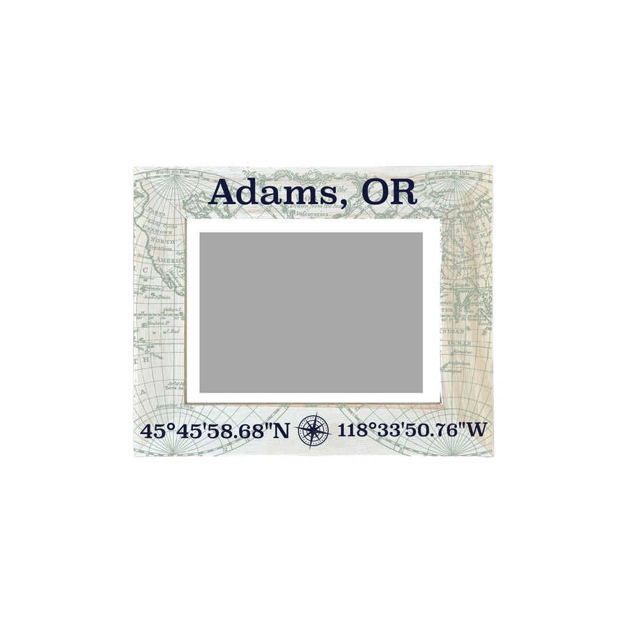 Adams Oregon Souvenir Wooden Photo Frame Compass Coordinates Design Matted to 4 x 6" Image 1