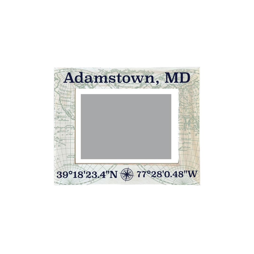 Adamstown Maryland Souvenir Wooden Photo Frame Compass Coordinates Design Matted to 4 x 6" Image 1