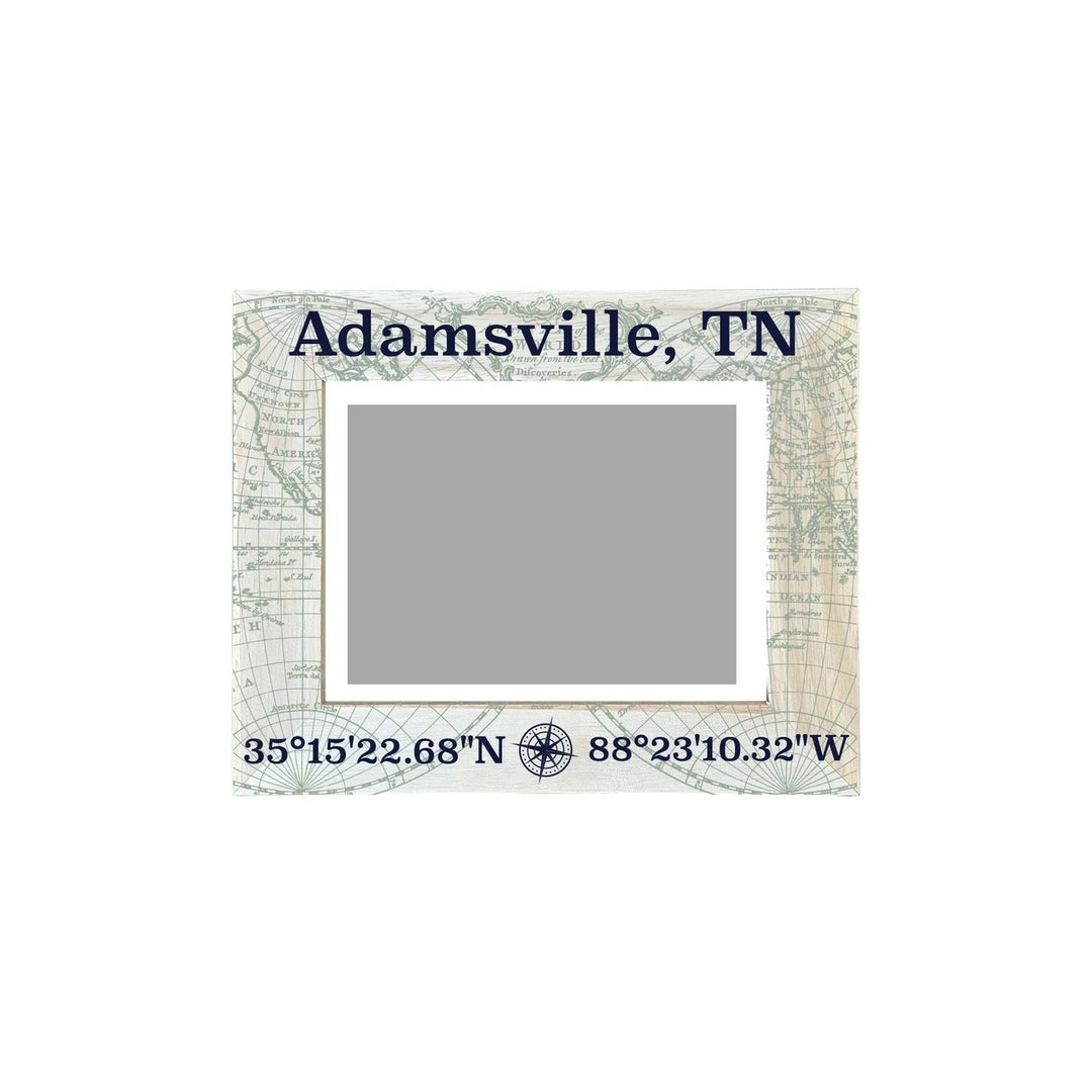 Adamsville Tennessee Souvenir Wooden Photo Frame Compass Coordinates Design Matted to 4 x 6" Image 1