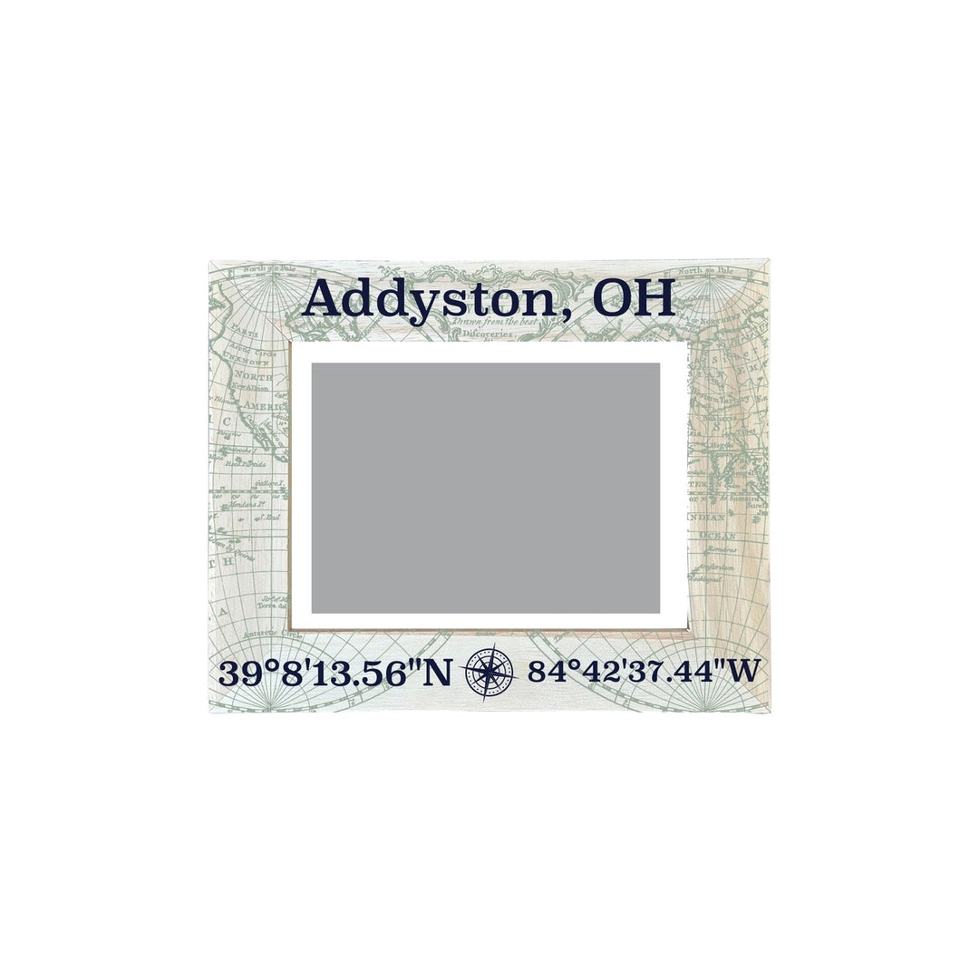 Addyston Ohio Souvenir Wooden Photo Frame Compass Coordinates Design Matted to 4 x 6" Image 1