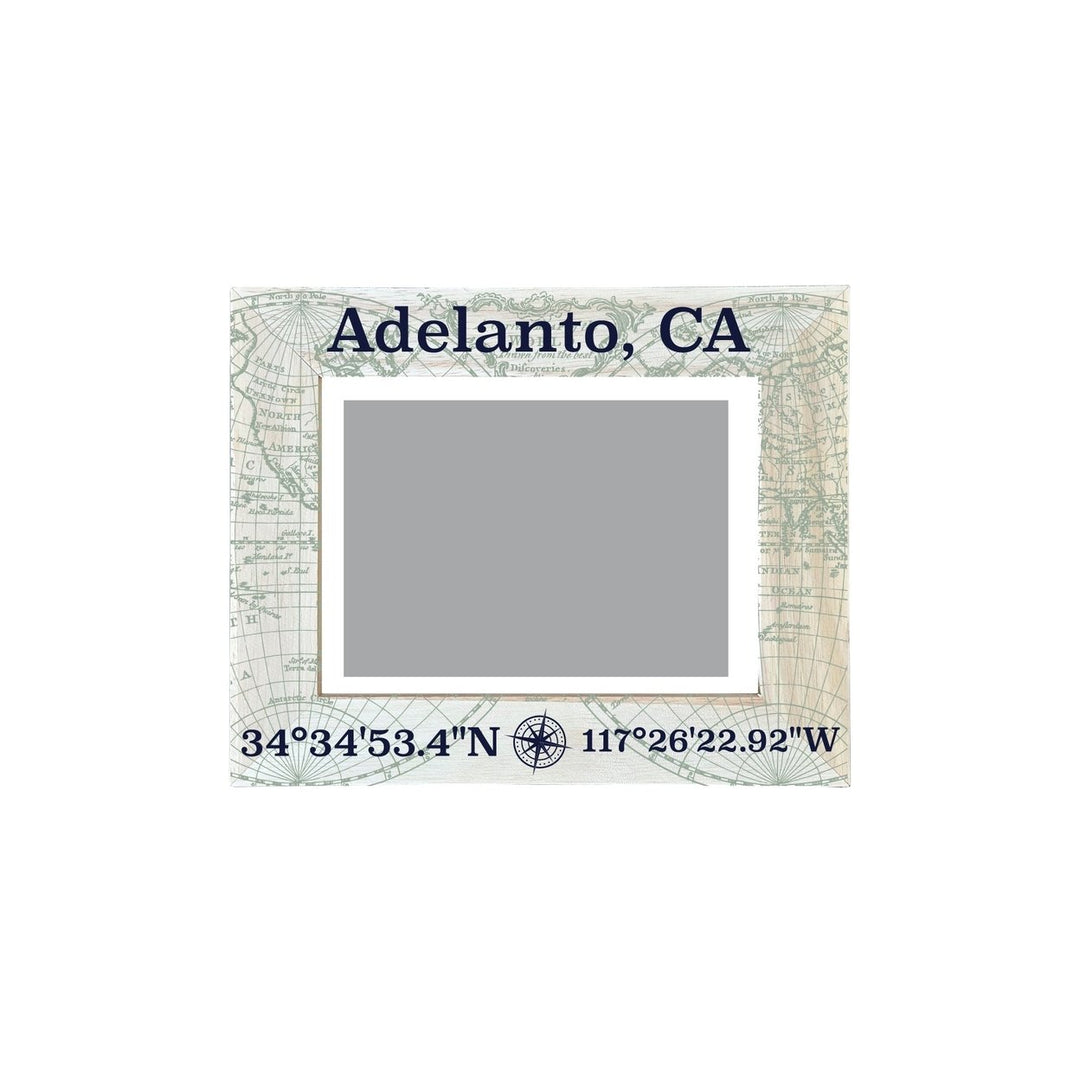 Adelanto California Souvenir Wooden Photo Frame Compass Coordinates Design Matted to 4 x 6" Image 1