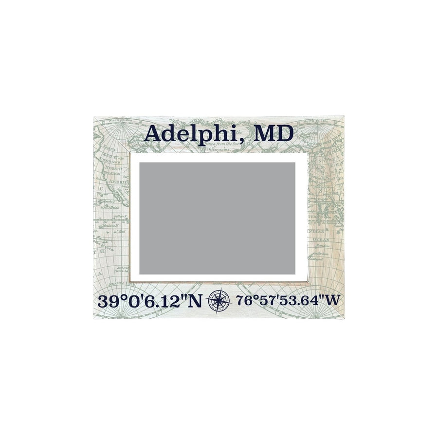 Adelphi Maryland Souvenir Wooden Photo Frame Compass Coordinates Design Matted to 4 x 6" Image 1