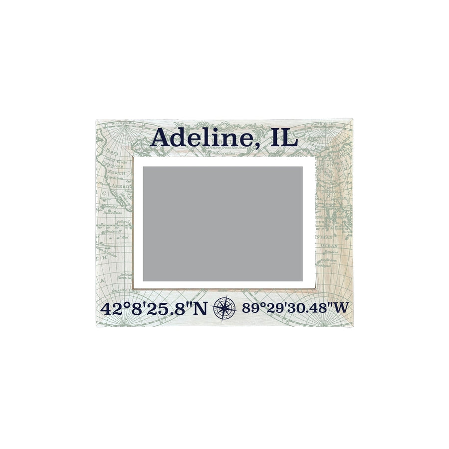 Adeline Illinois Souvenir Wooden Photo Frame Compass Coordinates Design Matted to 4 x 6" Image 1